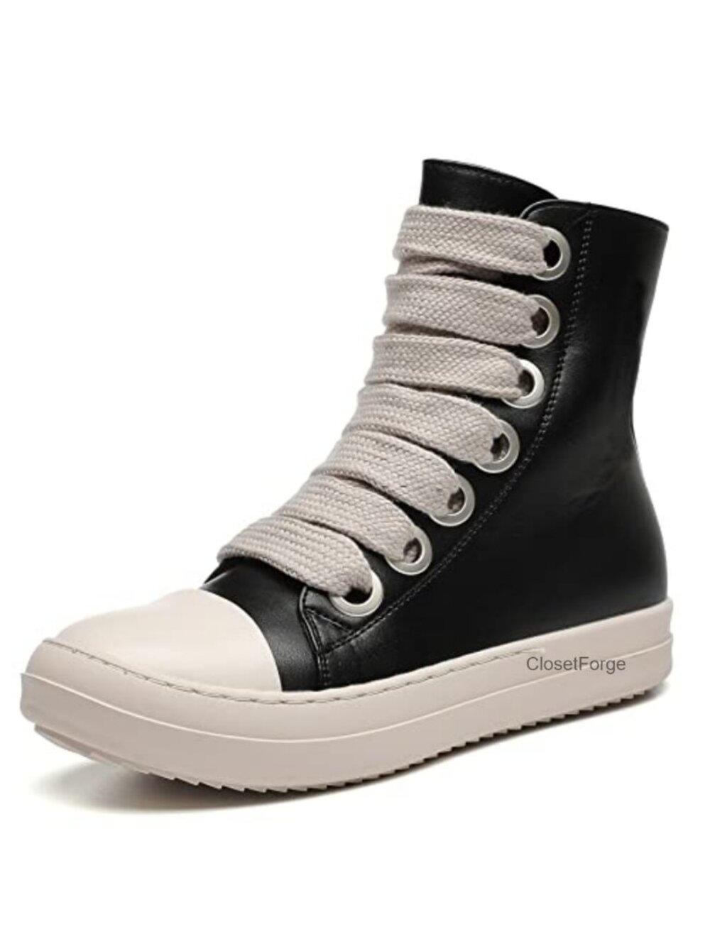 MOFEEDOUKA High Top Sneakers Thick Laces PU Leather Platform Zip Women